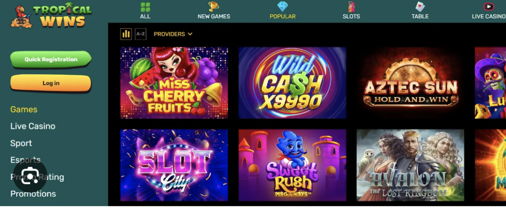 Image of Tropical wins game slots on Website