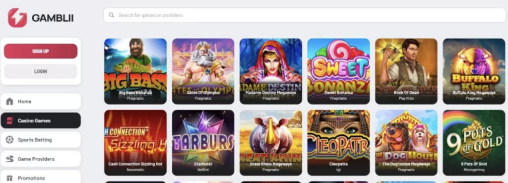 Image of Gamblii Casino game options