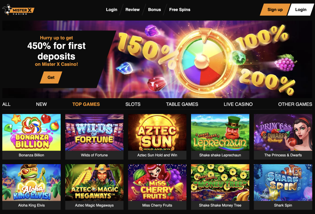 Image of mister x casino web page