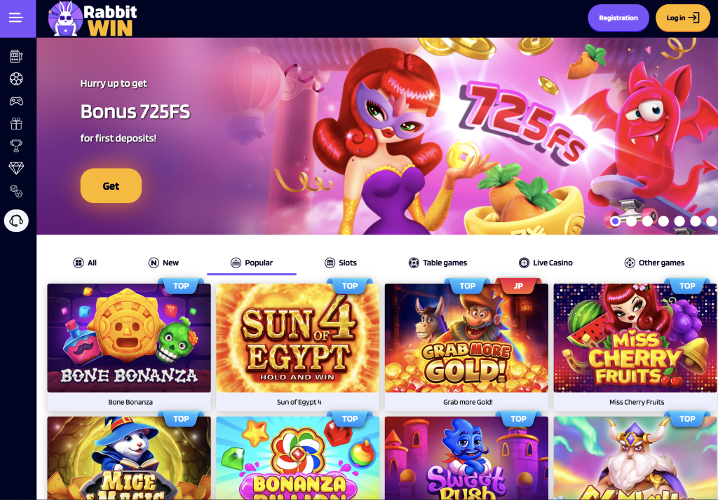 Image of Rabbit win casino web page