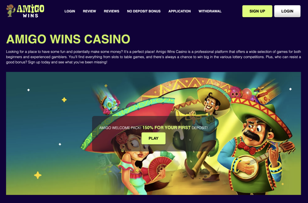 Image of Amigo Wins Casino website